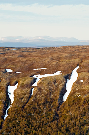 Im Gefälle verlaufende Erosionsrinnen beim Grövelsjön.