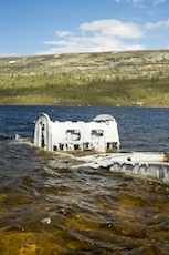 Vraket av en Heinkel 111 som nødlandet på innsjøen under andre verdenskrig.